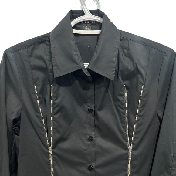 Periphery Size 4- Button Down Dresss Shirt Black, Metal Front Zipper - Like New - Picture 2 of 3